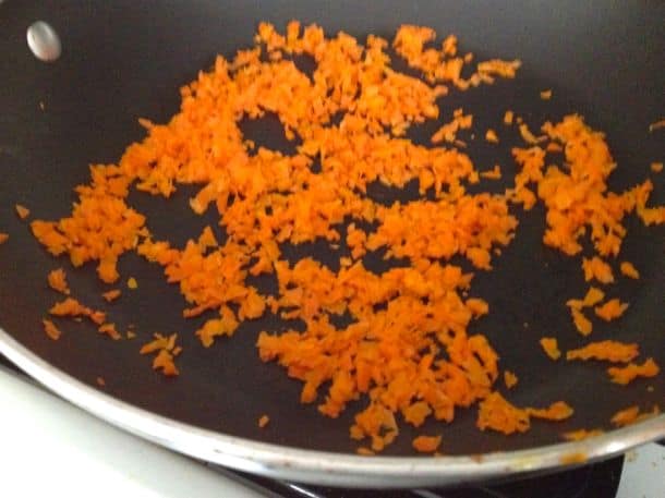 Cooking carrots for gluten-free spinach dip.