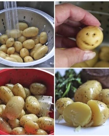 Steamed potatoes with butter and herbs.