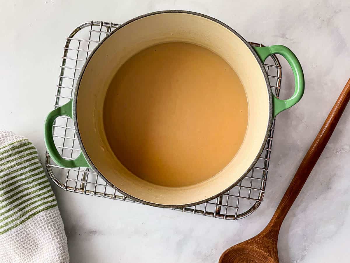 Gluten-free homemade gravy in a pot.