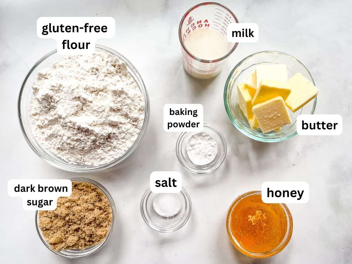 Gluten-free graham cracker ingredients on the counter.